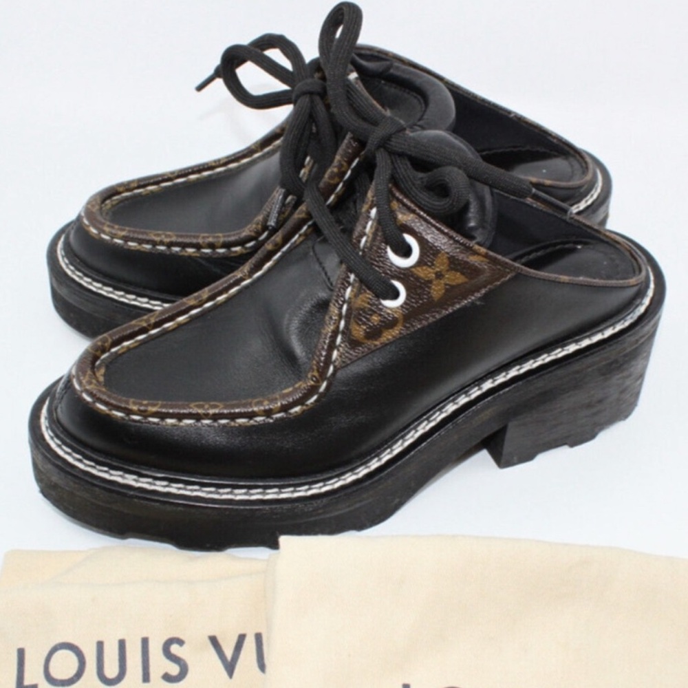 LOUIS VUITTON Beaubourg Open Back Derby Platform Clogs  mule loafer size 36